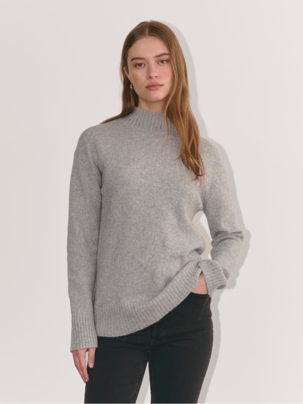 Everlane Light Gray Mock Neck Cotton Sweater
